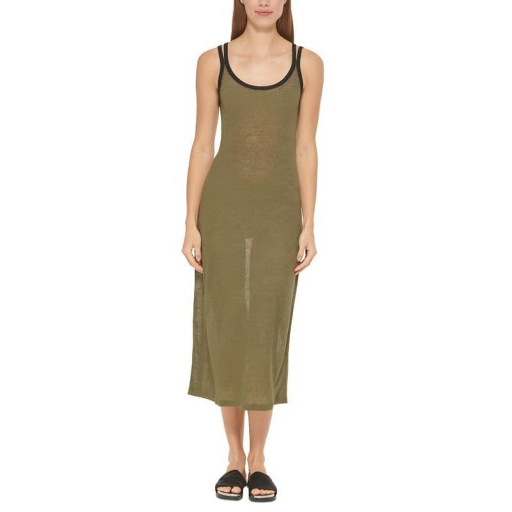 DKNY Women's Green Double-Strap Dress Cover-Up Moss Medium